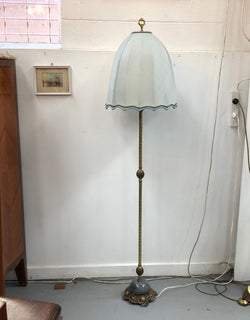 Brass & Stone Standard Lamp With Beautiful Sky Blue Shade | Antique & Vintage | Moonee Ponds Antiques | Australia Wide Delivery