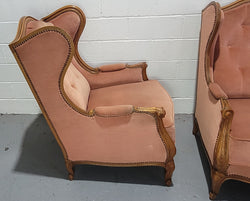 French Pair Of Louis XV Style Pink Upholstered Wing Back Chairs | Antique & Vintage | Moonee Ponds Antiques | Australia Wide Delivery