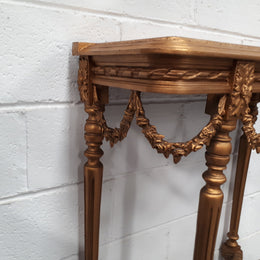 Antique French 19th century Louis XVI style inset marble top & giltwood console table. In good condition. Circa 1880