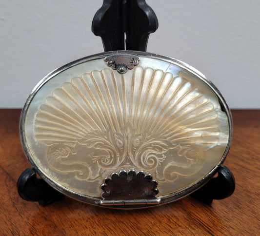 Stunning oval shaped Georgian Silver and carved Mother of Pearl Snuff Box.