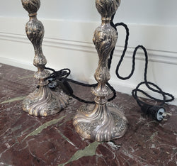 Pair of Antique French Silver Candlestick Table Lamps | Antique & Vintage | Moonee Ponds Antiques | Australia Wide Delivery