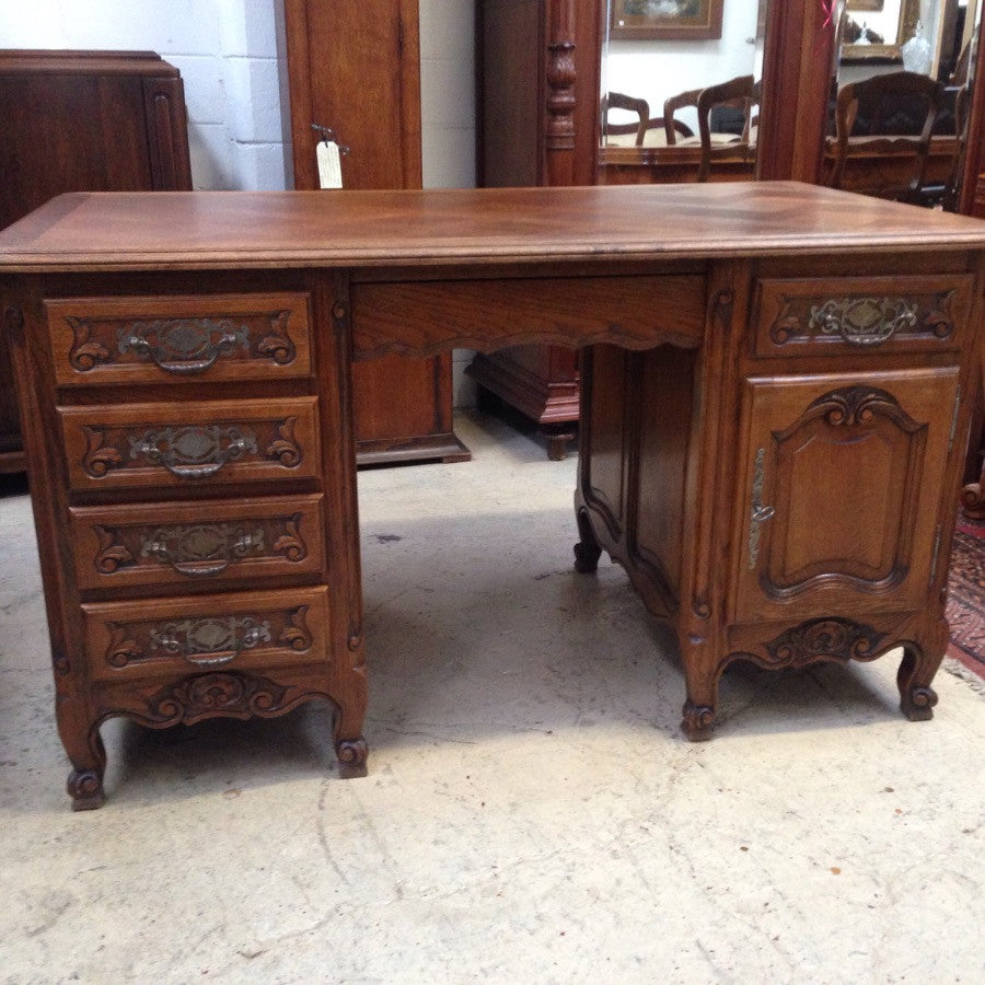 French Parquetry Top Oak Desk