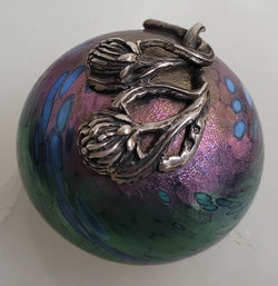Vintage Iridescent Colin Heaney Paperweight with Sterling Silver Waratah flower by Suzanne Brett | Antique & Vintage | Moonee Ponds Antiques | Australia Wide Delivery