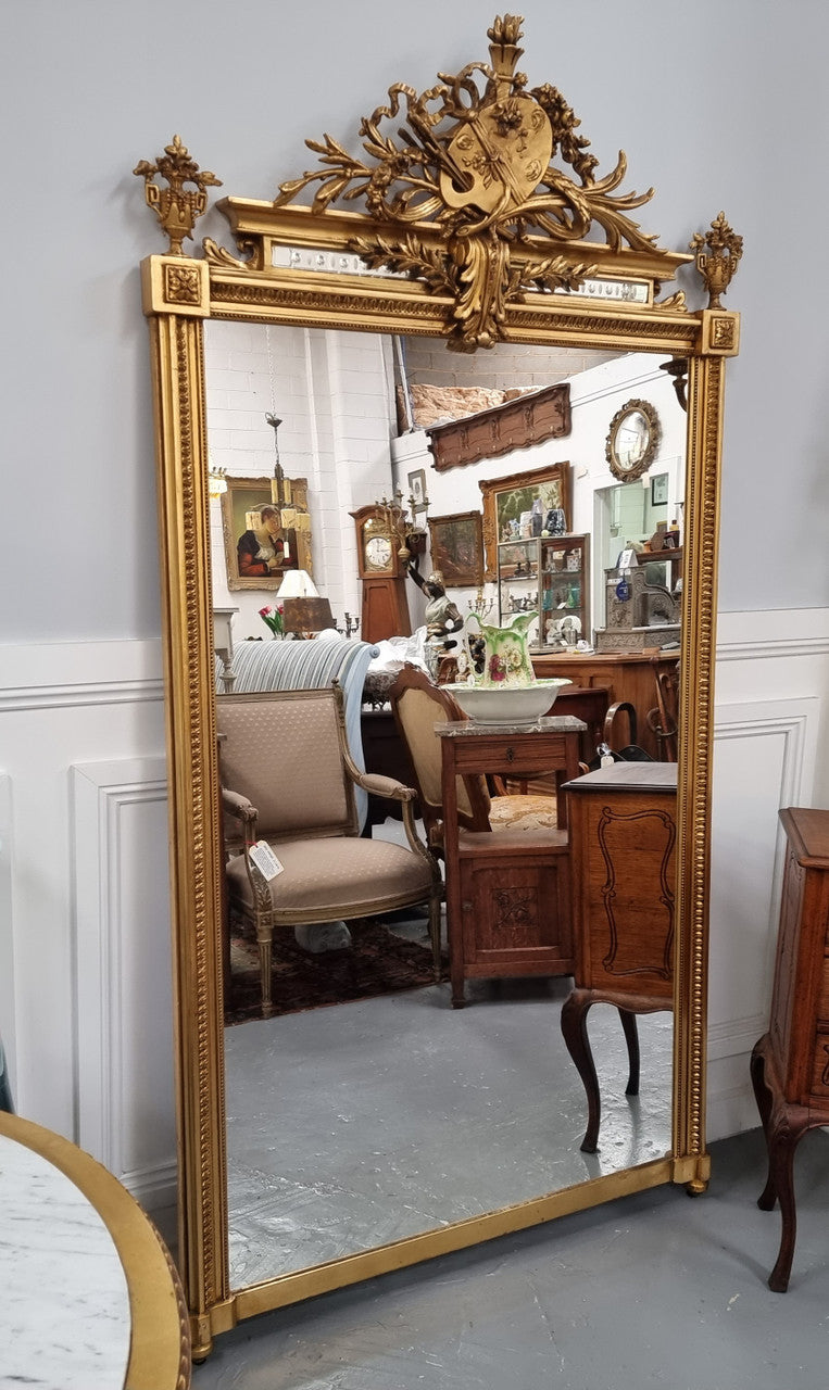 Beautifully Carved and Decorated Antique Gilt Napoleon III Louis XVI Style Gilt Overmantel Mirror