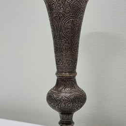 Pair of antique Indian silver plated vases with markings 'I, 546'. Sourced locally. They are in good original condition.