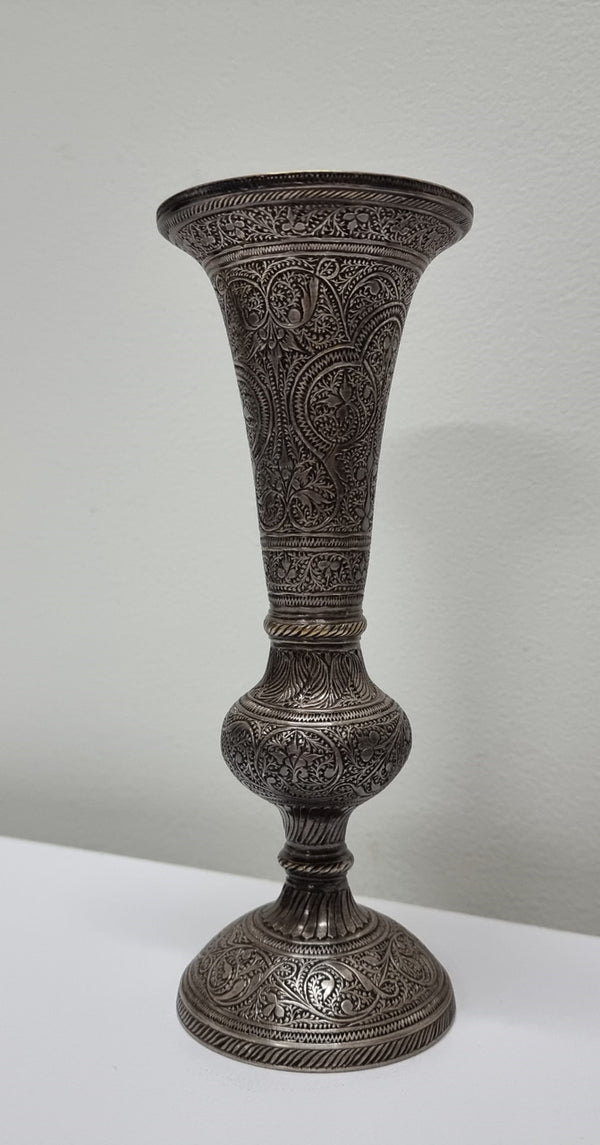 Pair of antique Indian silver plated vases with markings 'I, 546'. Sourced locally. They are in good original condition.