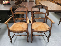 Pair Louis XV Style Oak Rush Seated Carver Chairs | Antique & Vintage | Moonee Ponds Antiques | Australia Wide Delivery