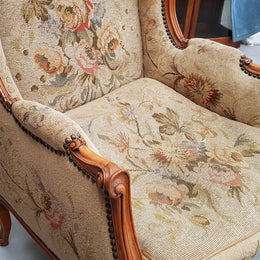 French Wing Back Tapestry Arm Chair