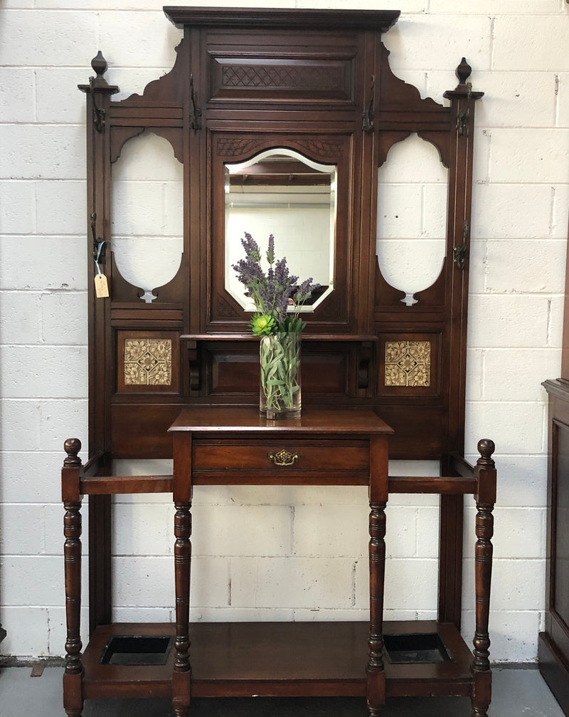 Late Victorian Hallstand with a mirror and drawer. In good original detailed condition.