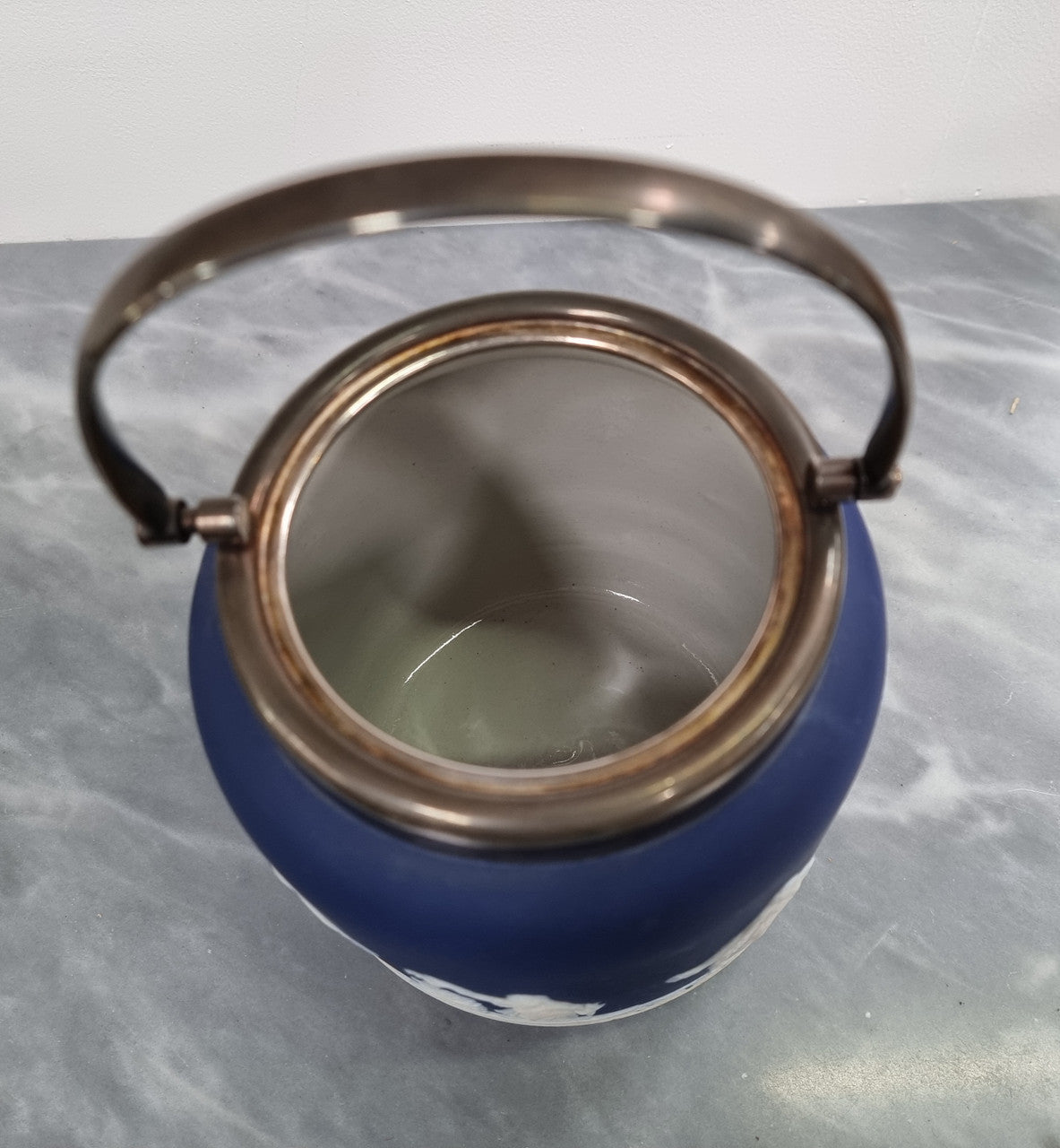 Wedgwood Blue Adam's Jasperware Biscuit Barrel