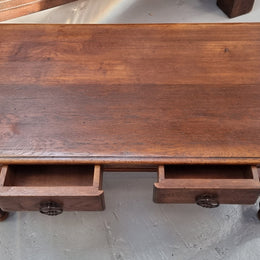 Beautiful French oak 2 drawer coffee table. In good original detailed condition.