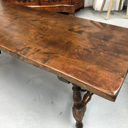 Vintage French Fruitwood & iron stretcher base coffee table. In good original detailed condition.