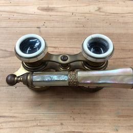 Rare Pair of French Mother of Pearl And Gilt Metal Telescopic Opera Glasses
