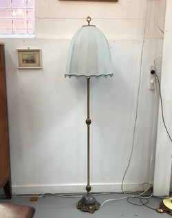 Brass & Stone Standard Lamp With Beautiful Sky Blue Shade | Antique & Vintage | Moonee Ponds Antiques | Australia Wide Delivery