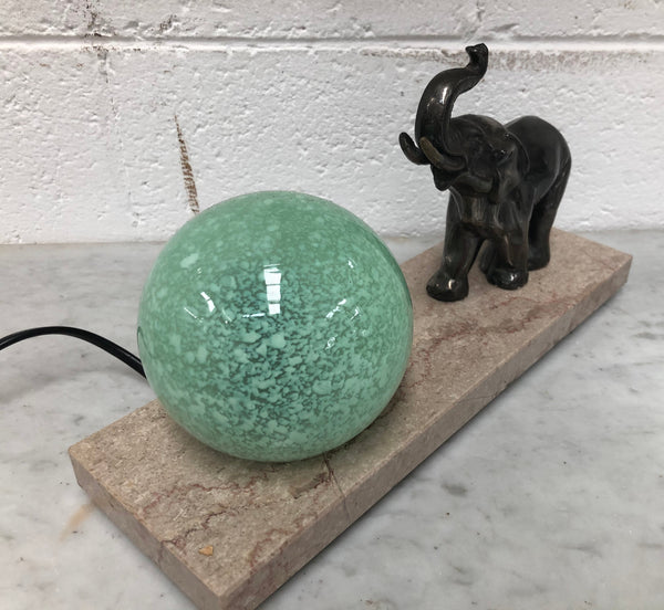 French Art Deco Elephant lamp on marble base. It has been rewired. Circa 1920.