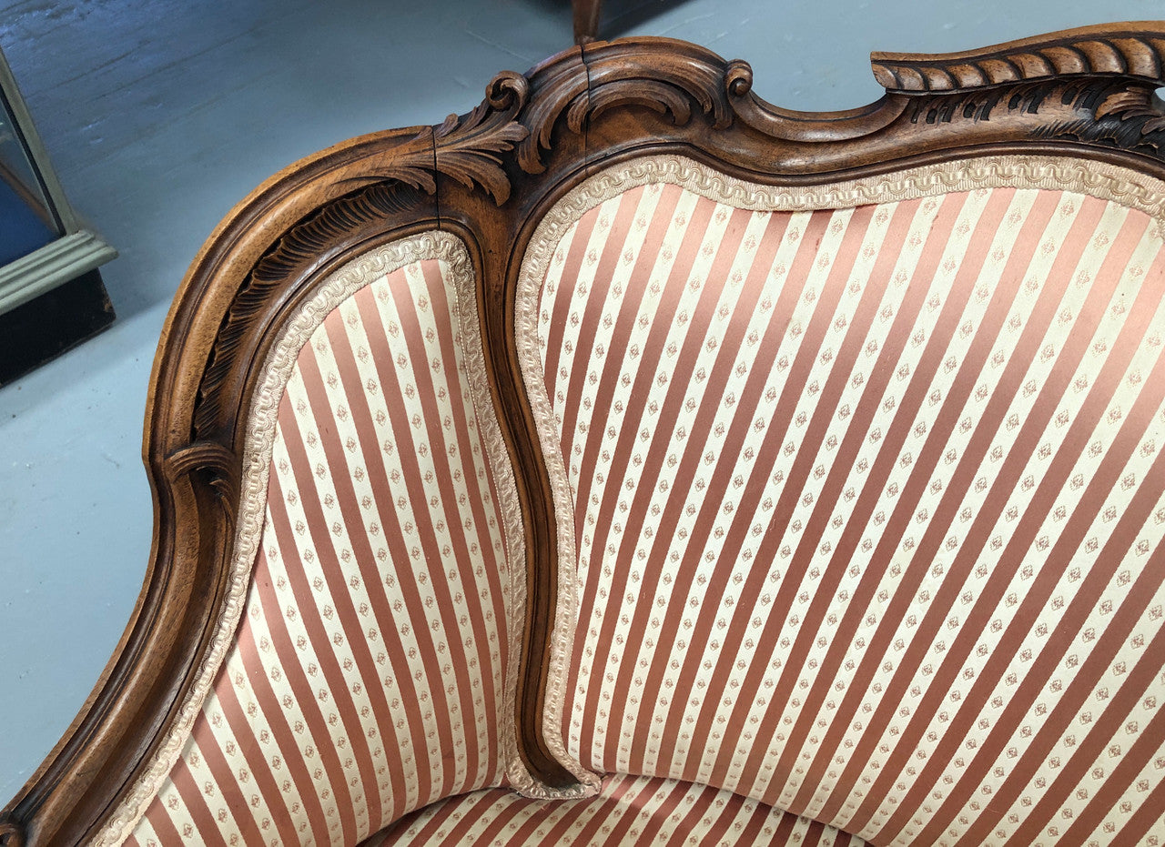 High Quality Antique Pair Of French Walnut Upholstered Arm Chairs