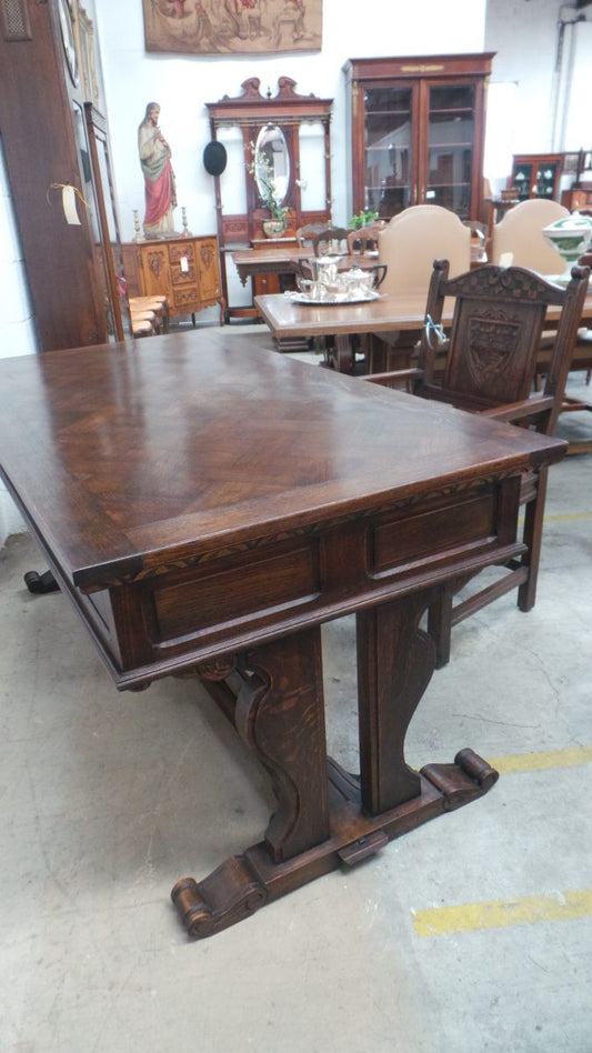 French Oak Desk With A Parquetry Top