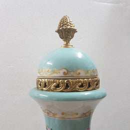 French White and Turquoise Ace Decor De Paris Porcelain Vase