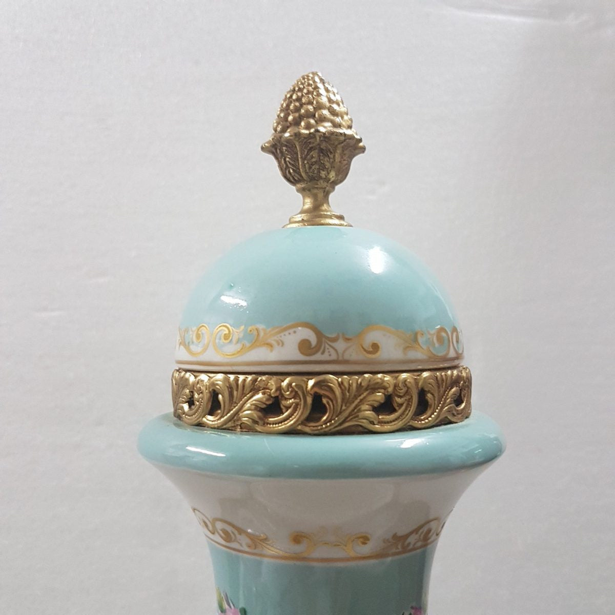 French White and Turquoise Ace Decor De Paris Porcelain Vase