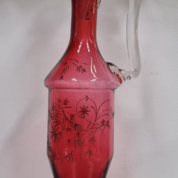 Victorian Etched Ruby Claret Jug With Original Stopper