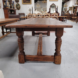 Amazing 2.65 meter French Elm Refectory dining table with loads of rustic charm. This table has been sourced from France and can comfortably seat ten people. It is in good original detailed condition.