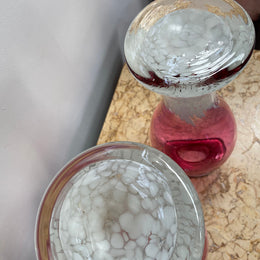 Pair of large Edwardian Ruby & Milk art glass vases. Handmade and in good condition. Circa 1900.