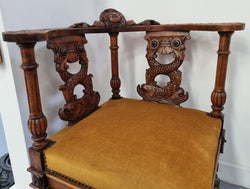 Beautifully Carved French Walnut Corner Chair With Upholstered Seat | Antique & Vintage | Moonee Ponds Antiques | Australia Wide Delivery