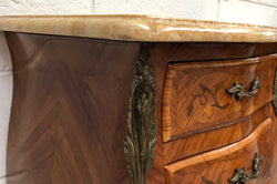 Pair of French Louis XV Style Marquetry Inlaid Marble Top Bedsides | Antique & Vintage | Moonee Ponds Antiques | Australia Wide Delivery