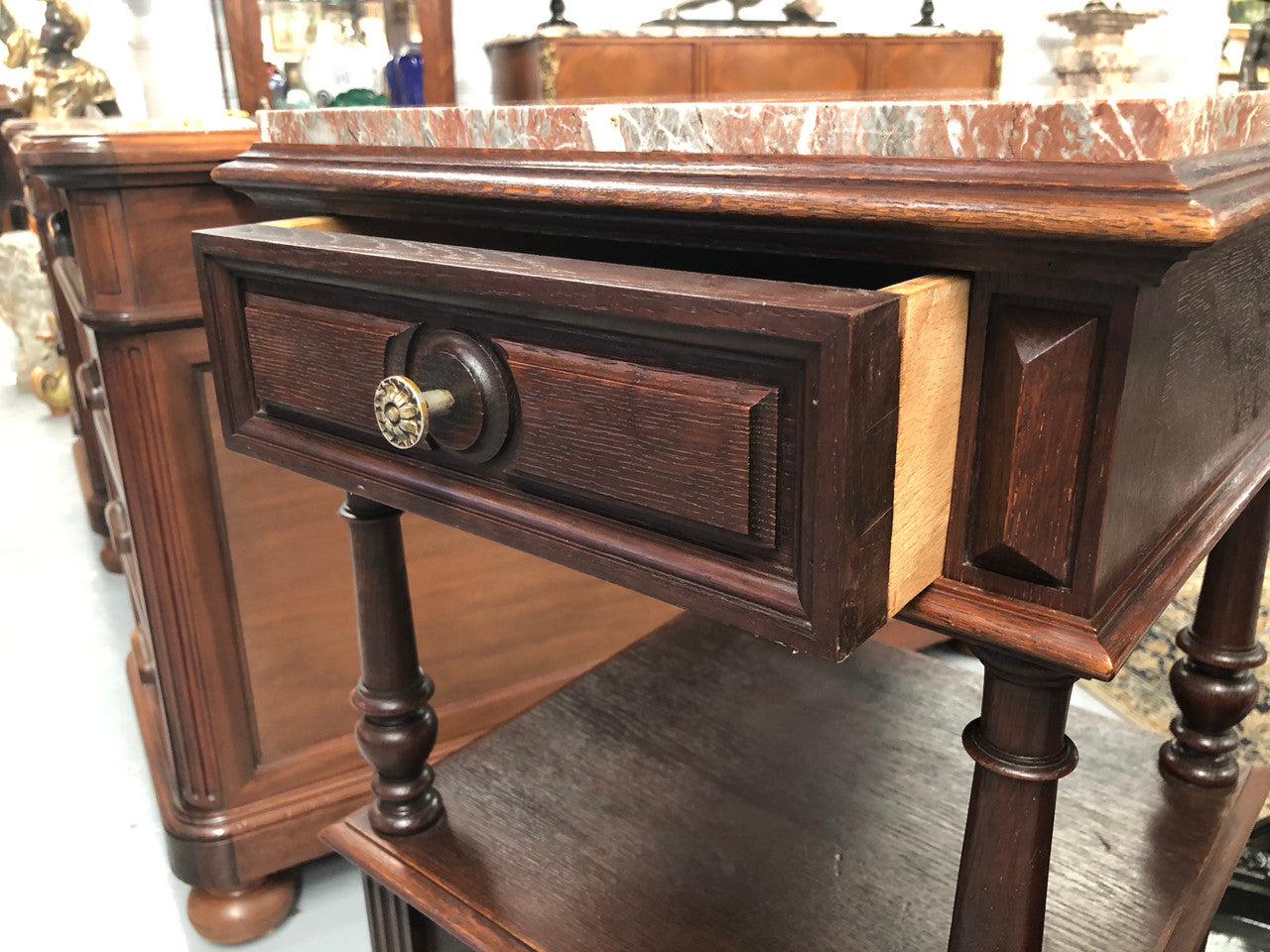 Beautiful Pair of French Dark Oak Bedsides | Antique & Vintage | Moonee Ponds Antiques | Australia Wide Delivery