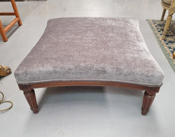 French Louis 16th Style Large Walnut Footstool With New Grey Upholstery | Antique & Vintage | Moonee Ponds Antiques | Australia Wide Delivery