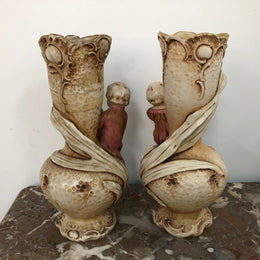 Pair Of Amphora Vases In Art Nouveau Style