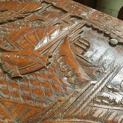 Carved Boat Scene Camphor Wooden Trunk | Antique & Vintage | Moonee Ponds Antiques | Australia Wide Delivery