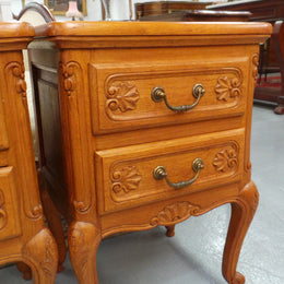 Beautiful Pair of Louis XV Style Light Oak Bedside