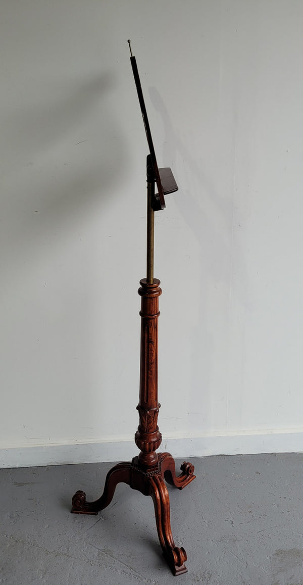 Elegant Mahogany and brass carved reproduction music stand excellent condition.