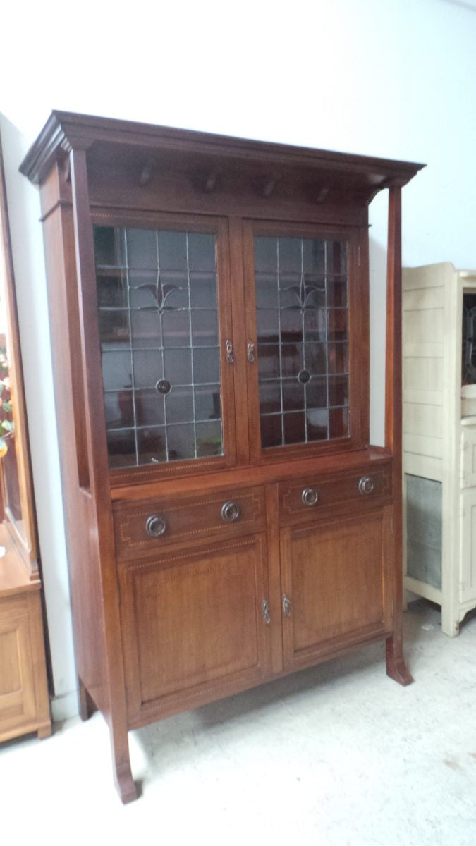 Arts and Crafts Lead Light Bookcase | Antique & Vintage | Moonee Ponds Antiques | Australia Wide Delivery