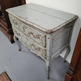 Antique, early 19th Century, Provincial two drawer oak commode, painted Blue. Circa: Early 19th Century.