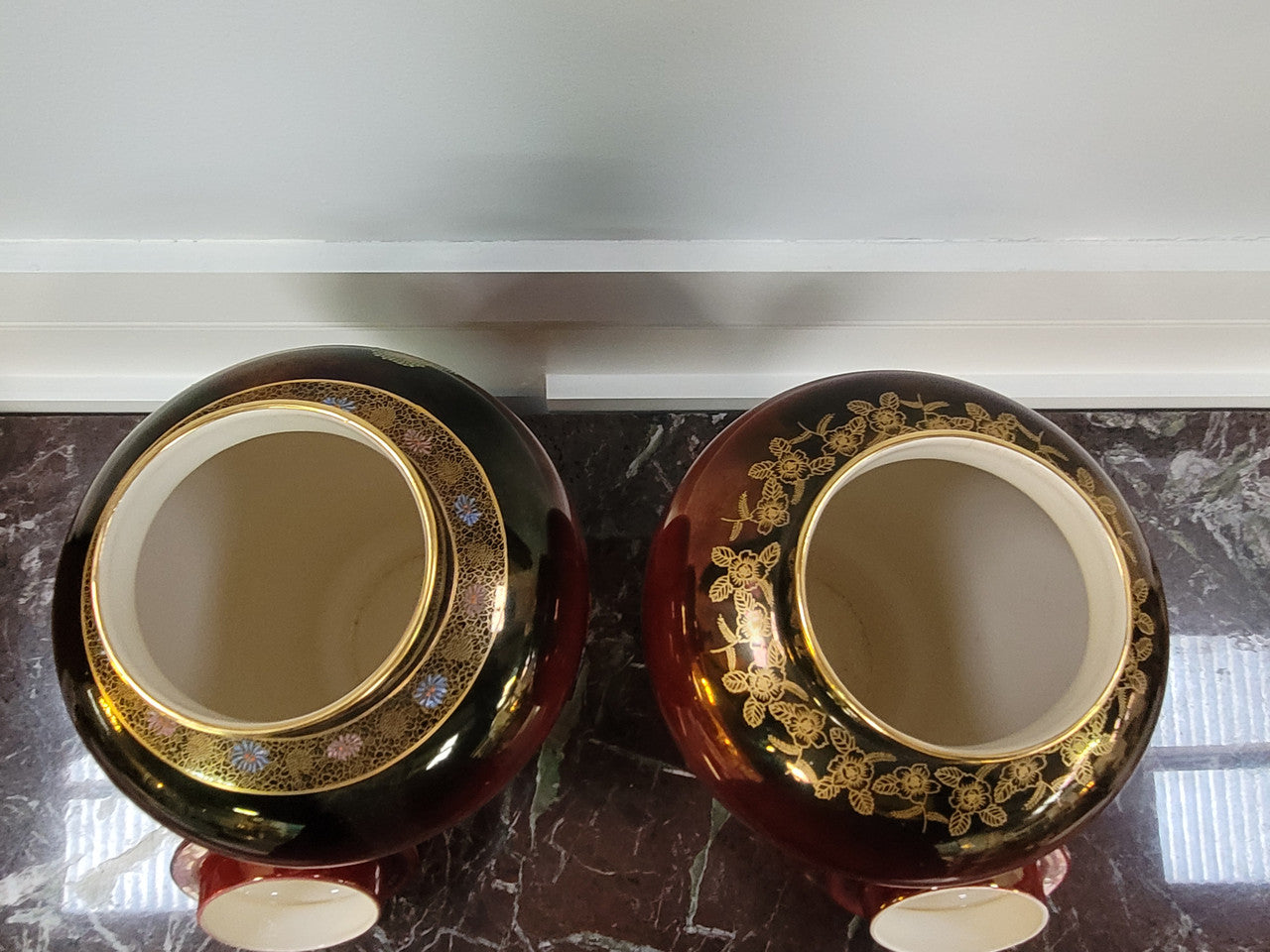 Matched Pair of Very Large Crown Devon Hand Painted Ruby Lustre Vases | Antique & Vintage | Moonee Ponds Antiques | Australia Wide Delivery