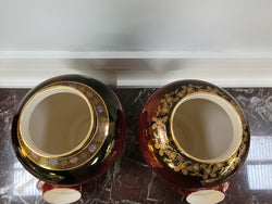 Matched Pair of Very Large Crown Devon Hand Painted Ruby Lustre Vases | Antique & Vintage | Moonee Ponds Antiques | Australia Wide Delivery