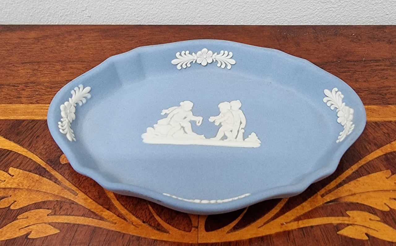 Pretty Oval Blue-White Wedgwood Jasper Ware Small Bowl
