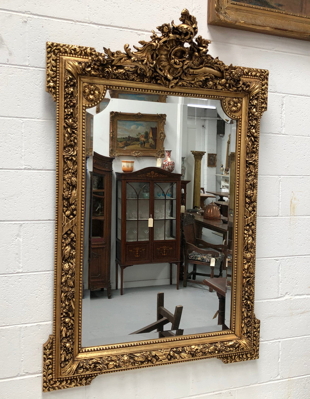 Antique French 19th Century Gilt & Floral Wall-Mantle Mirror