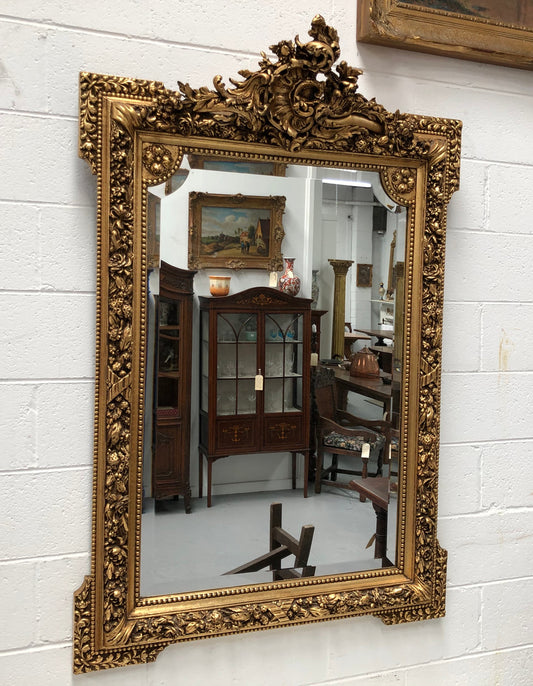 Antique French 19th Century Gilt & Floral Wall/Mantle Mirror