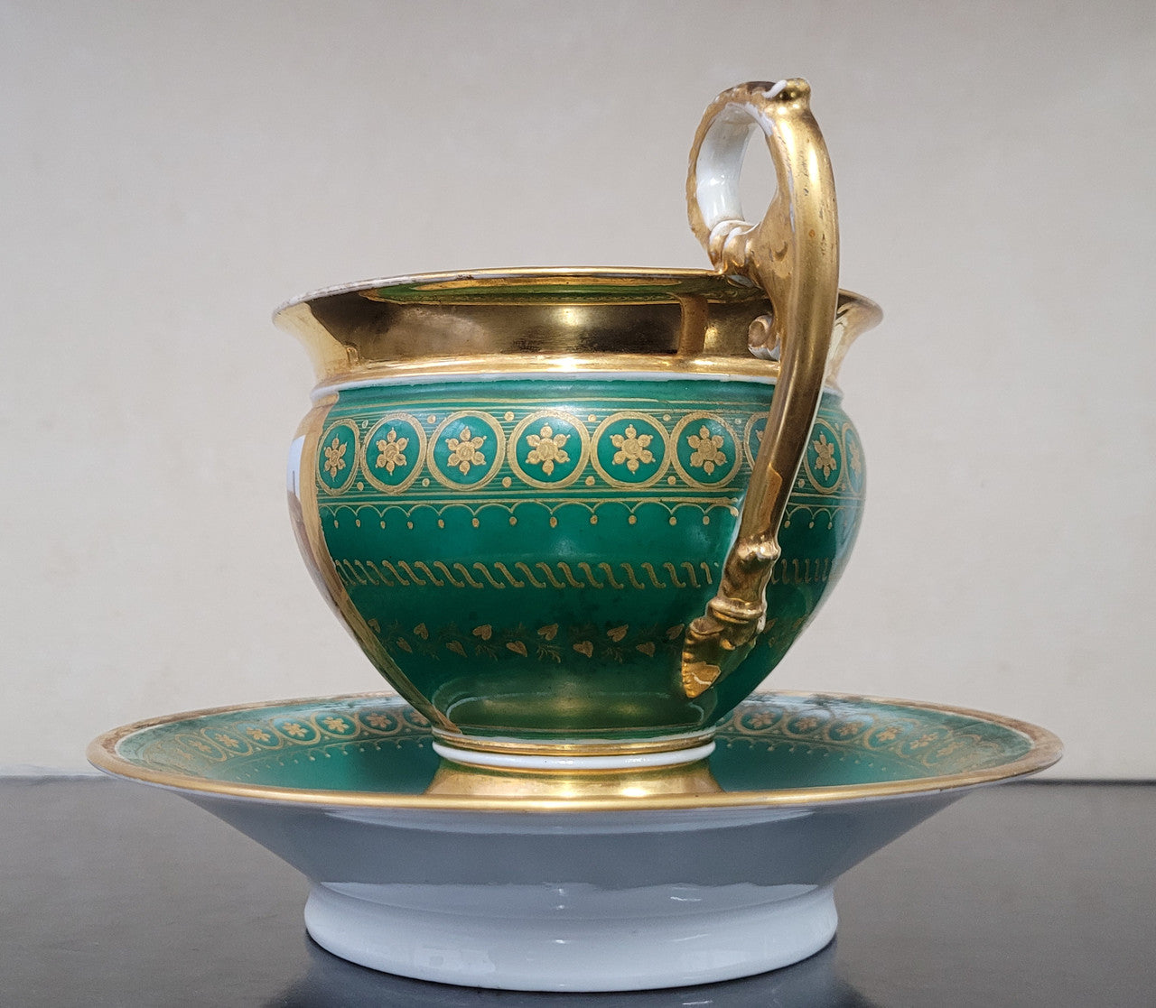 “Old Paris Porcelain” Large Cup & Saucer with Hand Painted River Landscape | Antique & Vintage | Moonee Ponds Antiques | Australia Wide Delivery