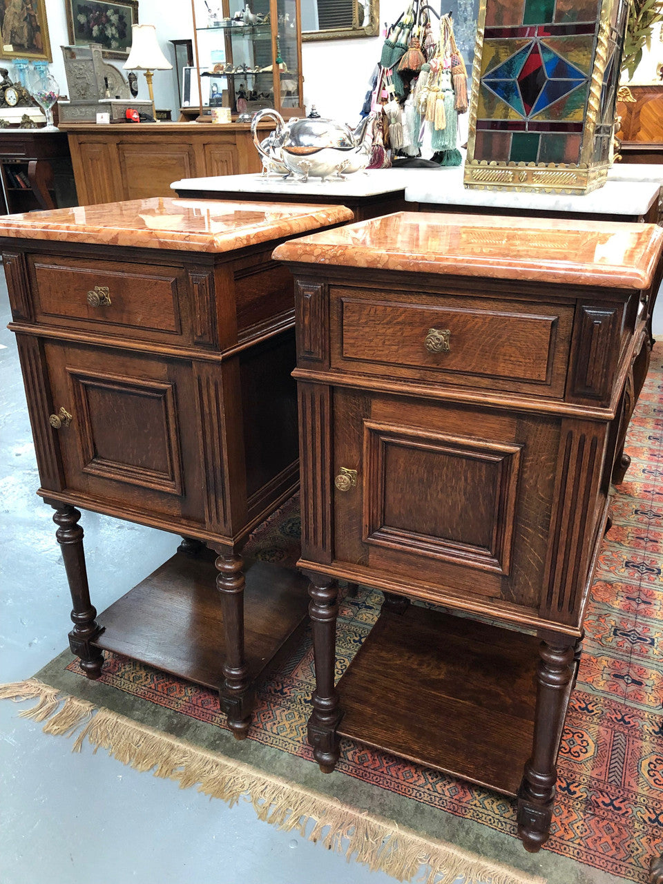 French Oak Marble Topped Bedsides | Antique & Vintage | Moonee Ponds Antiques | Australia Wide Delivery