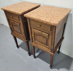 Pair of French Oak Marble Top Bedside Cabinets | Antique & Vintage | Moonee Ponds Antiques | Australia Wide Delivery