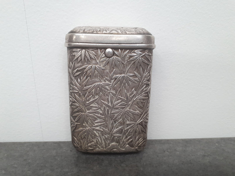 Antique stunning heavy quality Chinese export silver cigar case. Unusual folding action. Circa 1880. Hallmarked. 101 grams.