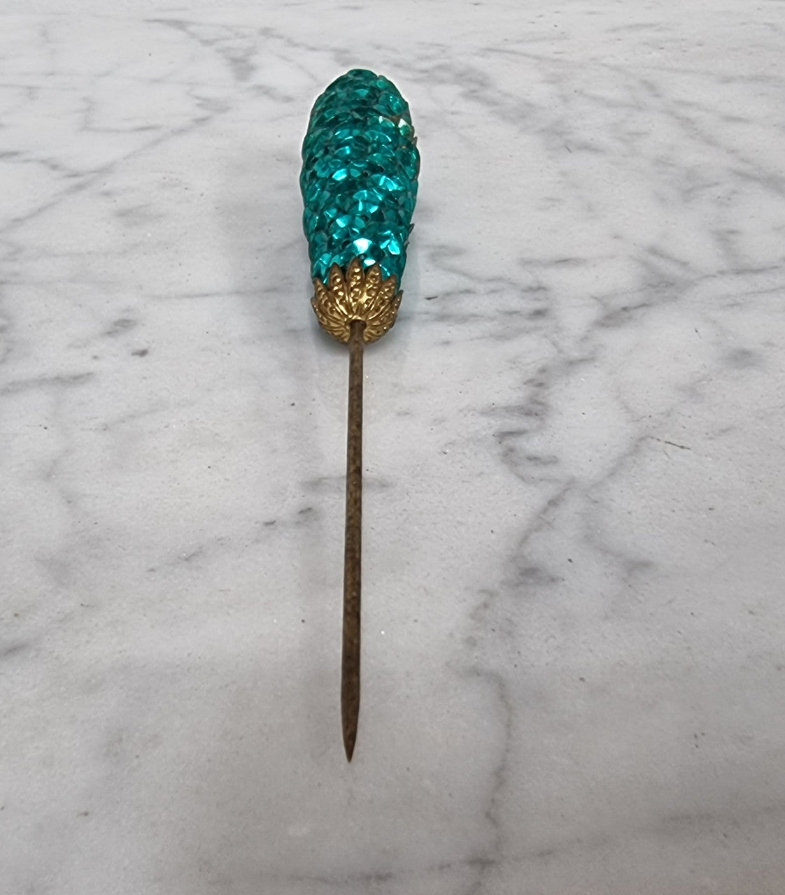 Art Deco Blue Sequin Hat Pin