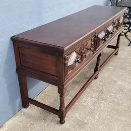 19th Century French Oak Henry the 2nd style console/side table/ TV unit with two drawer with beautiful carvings. It is in good original detailed condition.