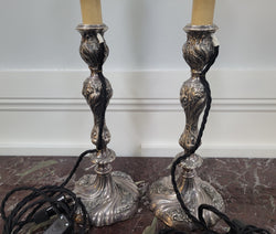 Pair of Antique French Silver Candlestick Table Lamps | Antique & Vintage | Moonee Ponds Antiques | Australia Wide Delivery