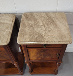 Pair of Louis XVI Style Walnut Bedsides With Attractive Marble | Antique & Vintage | Moonee Ponds Antiques | Australia Wide Delivery