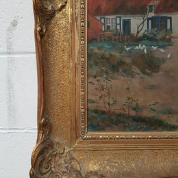 A superb French oil painting of a lovely landscape farm scene, signed by the artist. Framed in an original gilt frame.